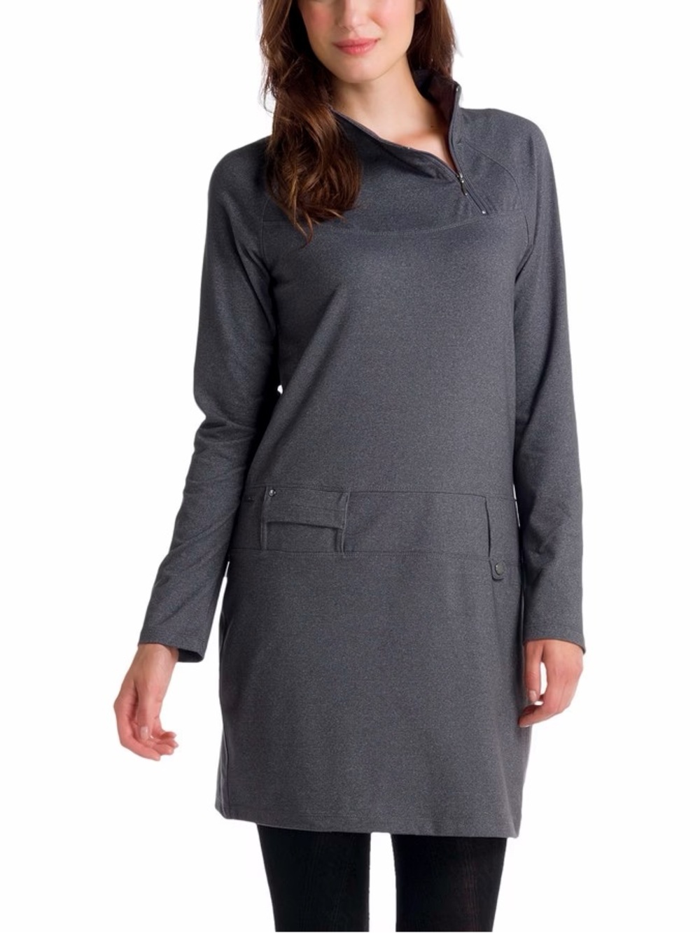Lole Evolt Grey Asymmetrical Zip Mock Neck Tunic Dress M